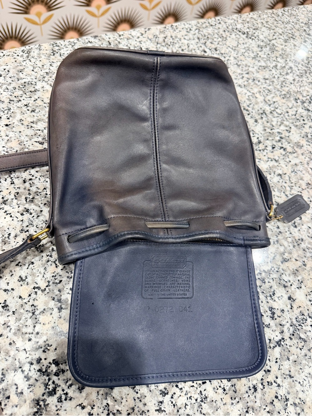 Vintage Coach Gray/Navy Drawstring Crossbody - Picture 3 of 11